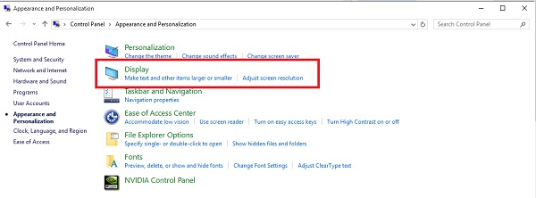 chọn display từ cửa sổ control panel