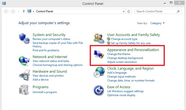 giao diện cửa sổ control panel