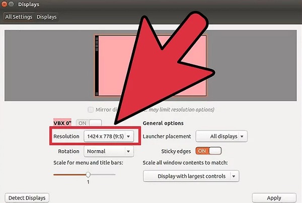 nhập menu resolution
