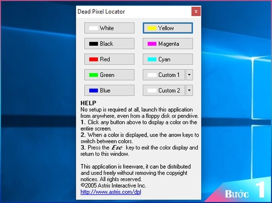 giao diện của dead pixel locator