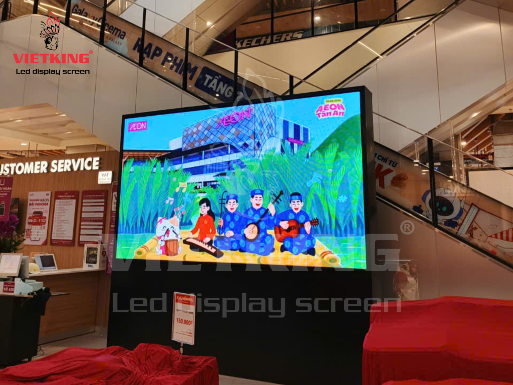 Màn hình LED P4 trong nhà tại AEON Mall Tân An do Vietking lắp đặt