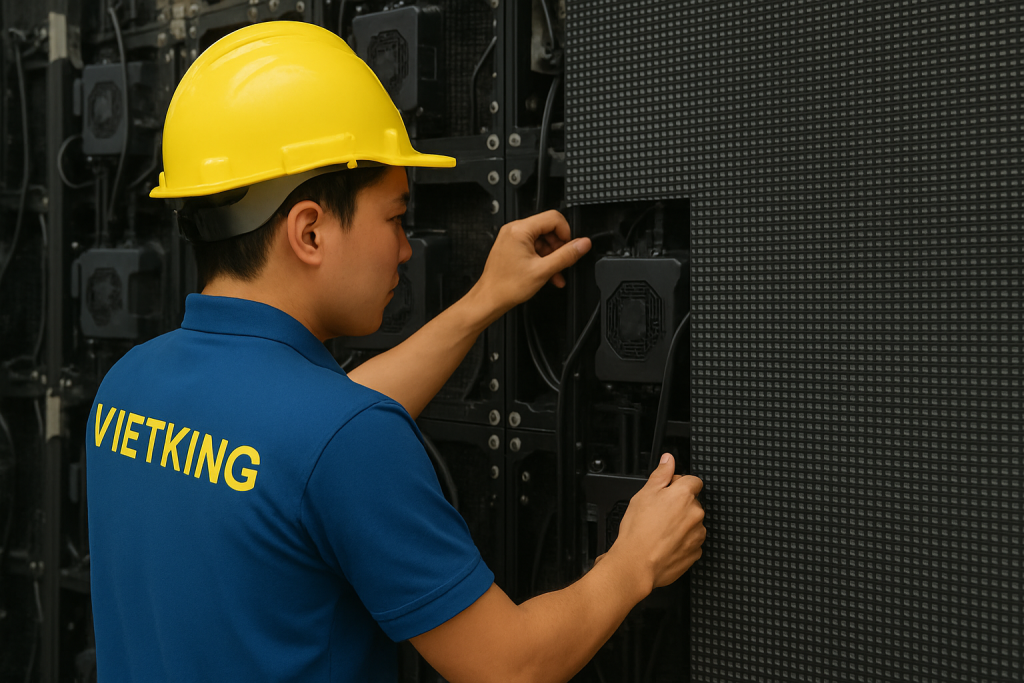 Kỹ thuật viên Vietking lắp đặt và bảo trì màn hình LED chuyên nghiệp