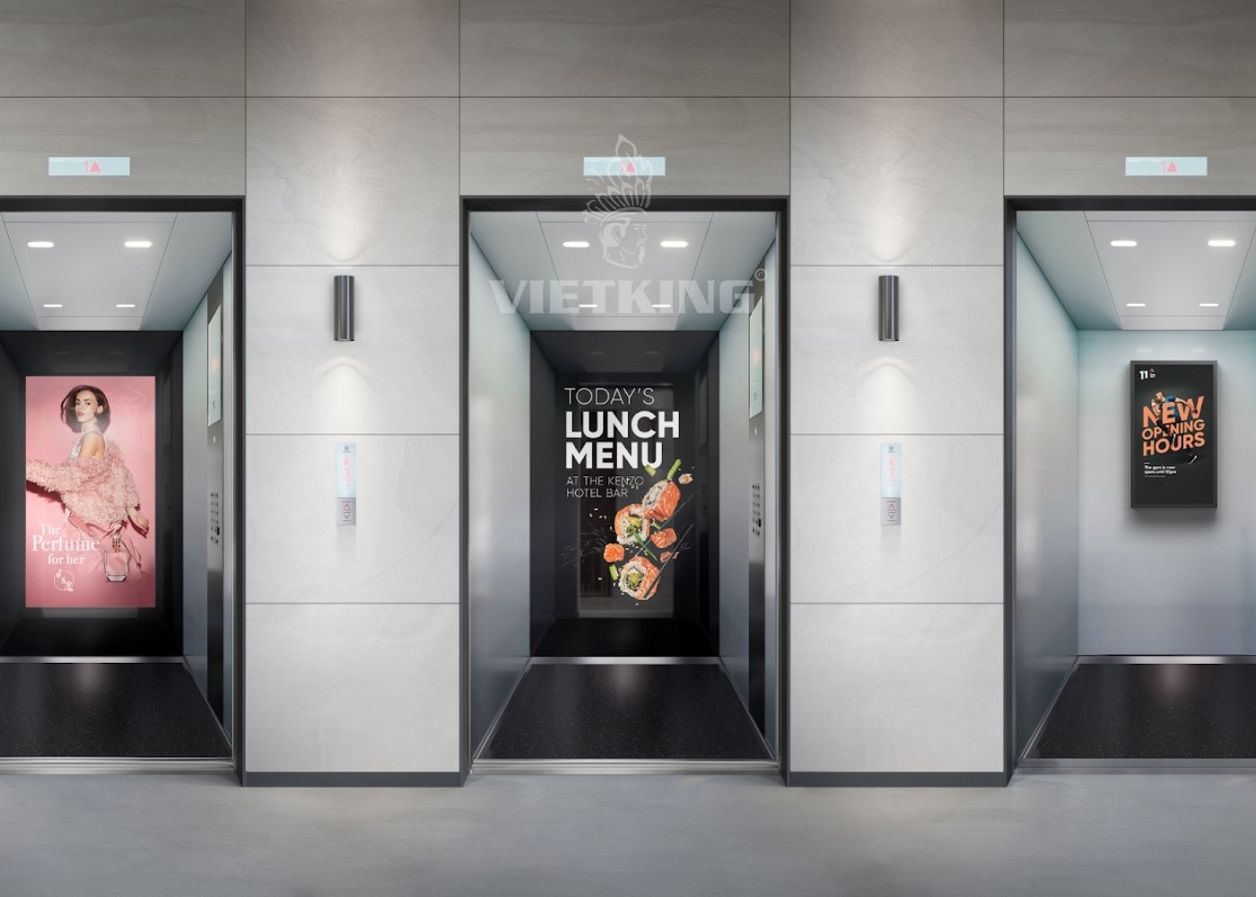 Lắp đặt digital screen quảng cáo món ăn trong thang máy