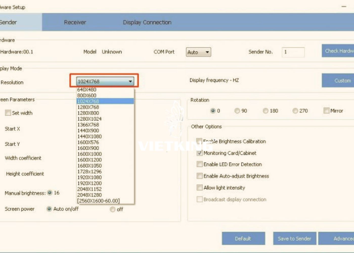 Tại cửa sổ LEDSet, chọn Screen Configuration