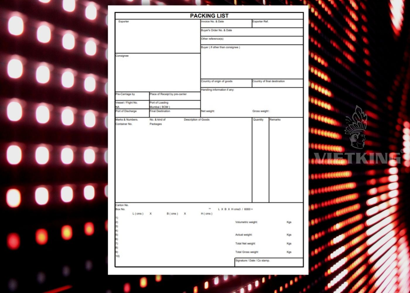 Cấu trúc cơ bản của một bản Packing List chuẩn

