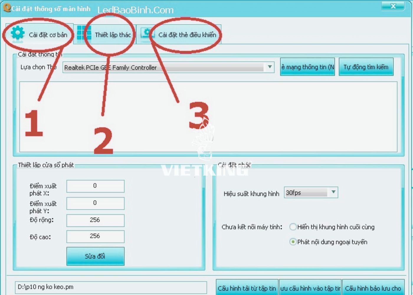 giao diện cài đặt phần mềm led mplayer